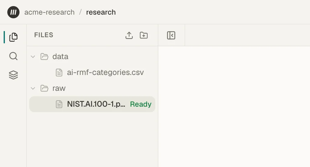 The Files panel with a PDF marked Ready